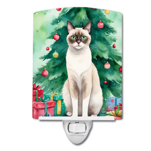Snowshoe Cat By the Christmas Tree Ceramic Night Light For Discount