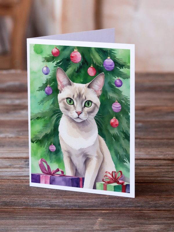 Thai Lilac Cat By the Christmas Tree Greeting Cards Pack of 8 For Cheap - Image 2