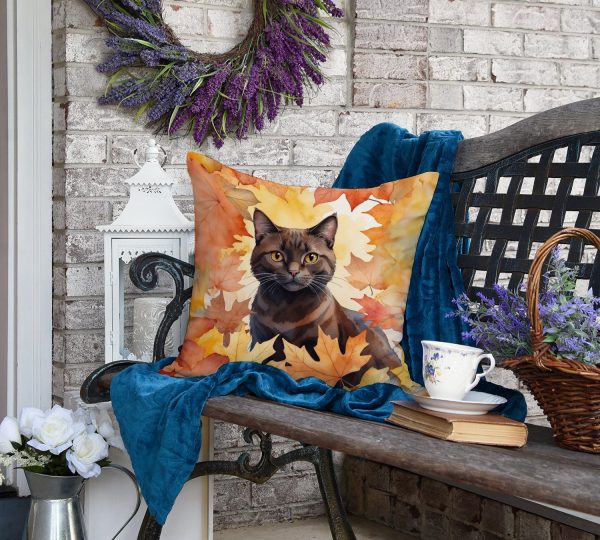 York Chocolate Cat in Fall Leaves Throw Pillow Sale - Image 4
