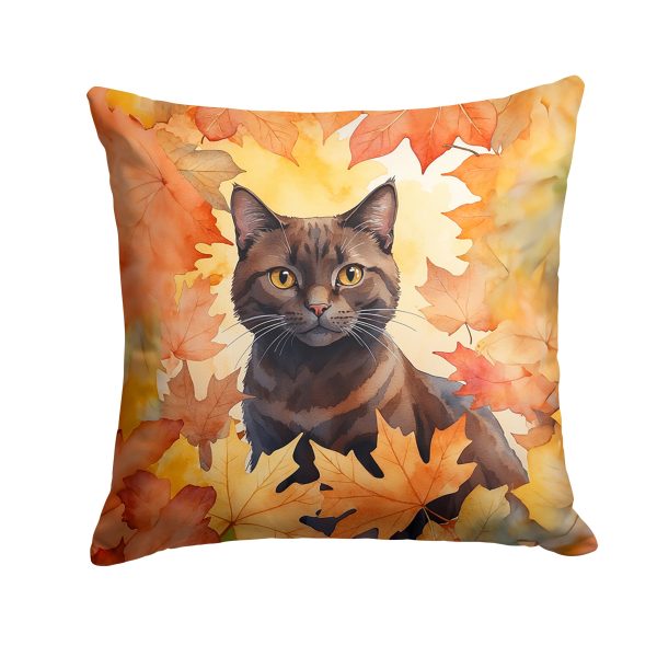 York Chocolate Cat in Fall Leaves Throw Pillow Sale