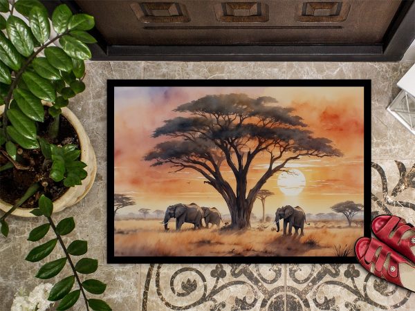 Elephants Savanna Sunrise Doormat Hot on Sale - Image 3