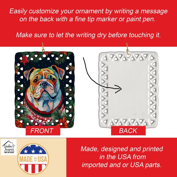 English Bulldog Christmas Porcelain Ornament For Sale - Image 3