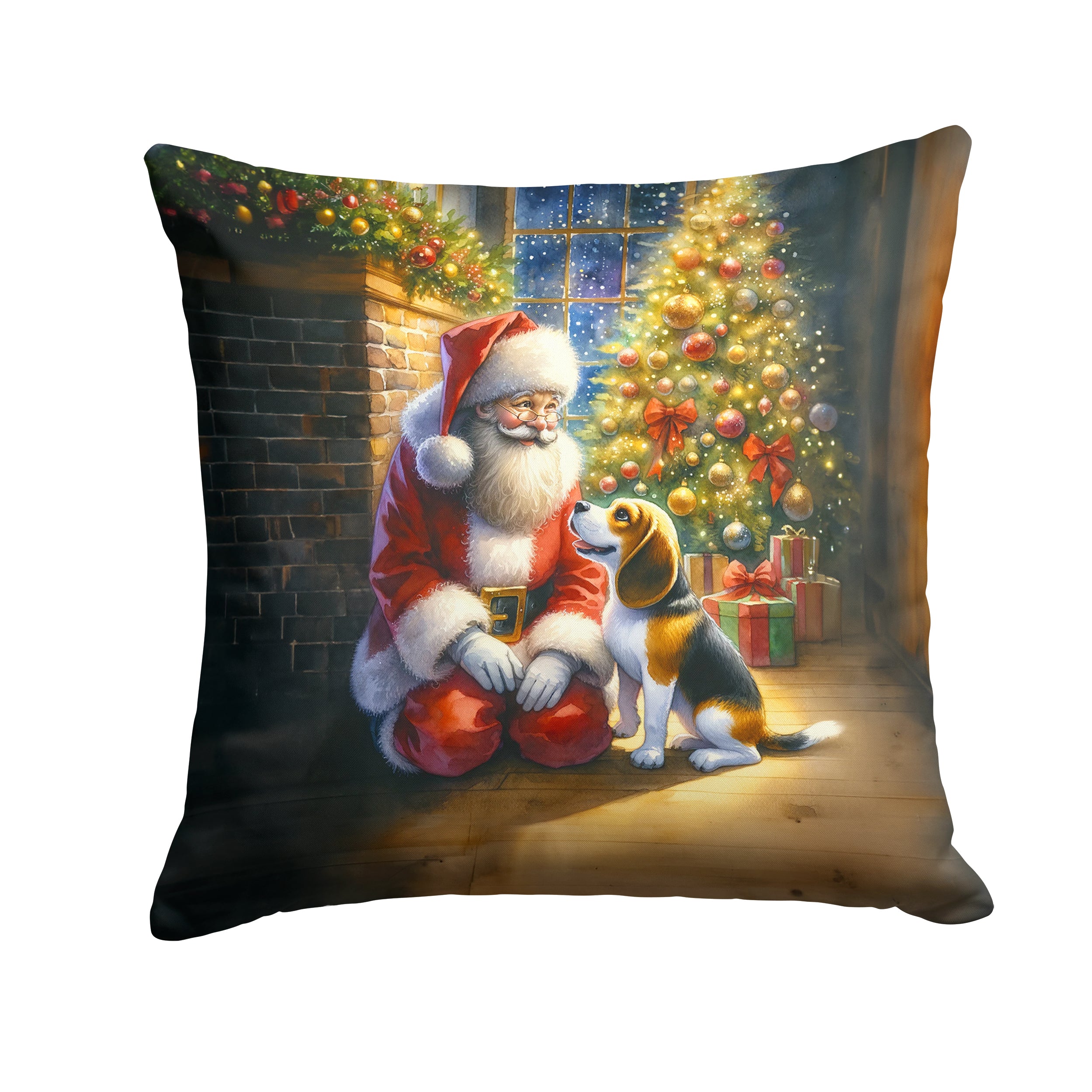 Beagle and Santa Claus Throw Pillow For Sale