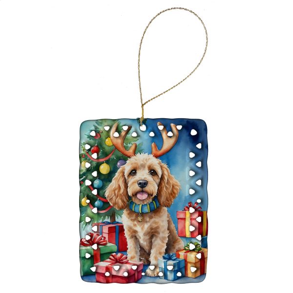 Cockapoo Christmas Reindeer Porcelain Ornament Supply