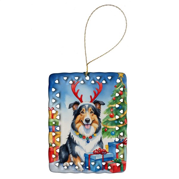 Collie Christmas Reindeer Porcelain Ornament Supply