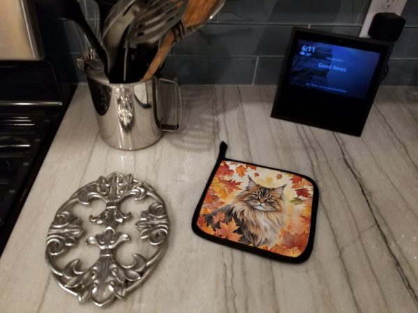 British Longhair Cat in Fall Leaves Pair of Pot Holders Online - Image 3