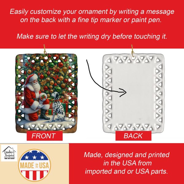 Dalmatian and Santa Claus Porcelain Ornament For Sale - Image 3