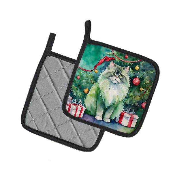 Persian Cat By the Christmas Tree Pair of Pot Holders Online Hot Sale - Image 2