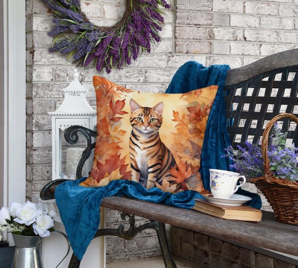 Toyger Cat in Fall Leaves Throw Pillow Online Sale - Image 4