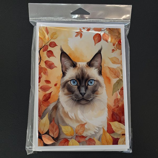 Birman Cat in Fall Leaves Greeting Cards Pack of 8 Hot on Sale - Image 3
