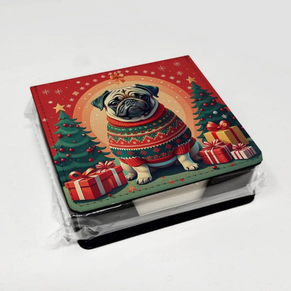 Fawn Pug Christmas PU Leather Note Paper Holder Online - Image 4