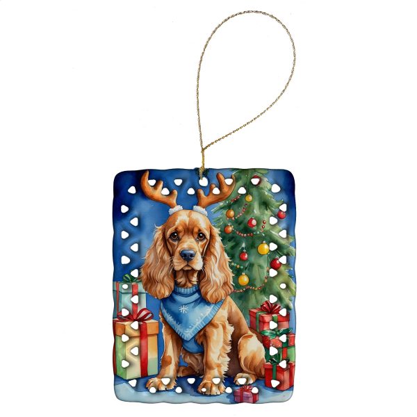Cocker Spaniel Christmas Reindeer Porcelain Ornament For Sale
