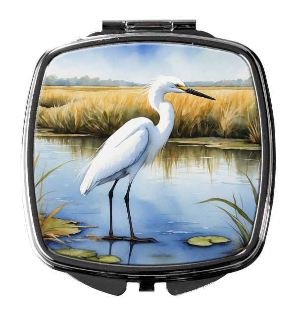 Snowy Egret in Coastal Marshes Compact Mirror on Sale