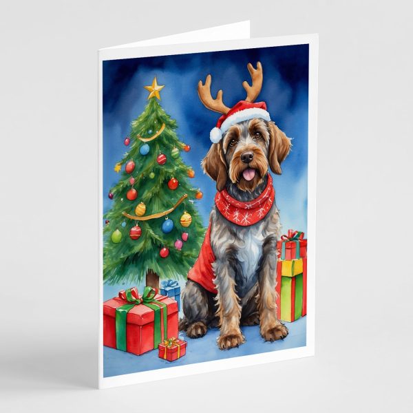 Wirehaired Pointing Griffon Christmas Reindeer Greeting Cards Pack of 8 For Cheap