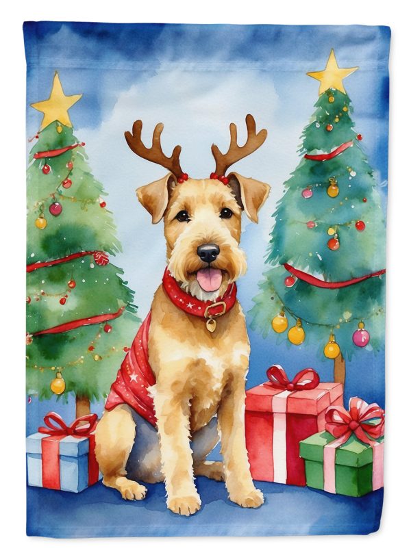 Lakeland Terrier Christmas Garden Flag – Dog in Reindeer Antlers with Tree & Gifts Online now
