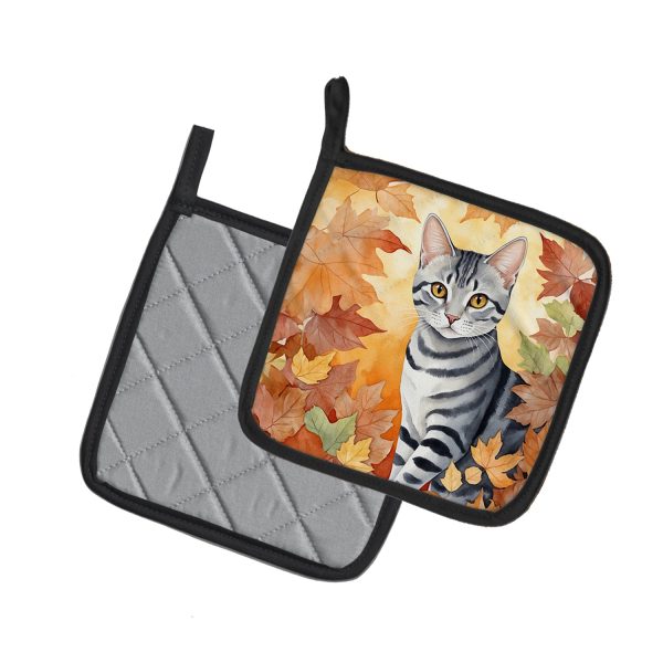 American Shorthair Cat in Fall Leaves Pair of Pot Holders Supply - Image 2