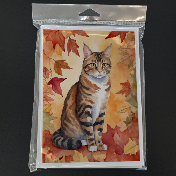 California Spangled Cat in Fall Leaves Greeting Cards Pack of 8 For Sale - Image 3