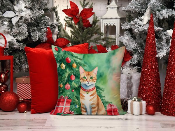 Arabian Mau Cat By the Christmas Tree Throw Pillow Online Sale - Image 2