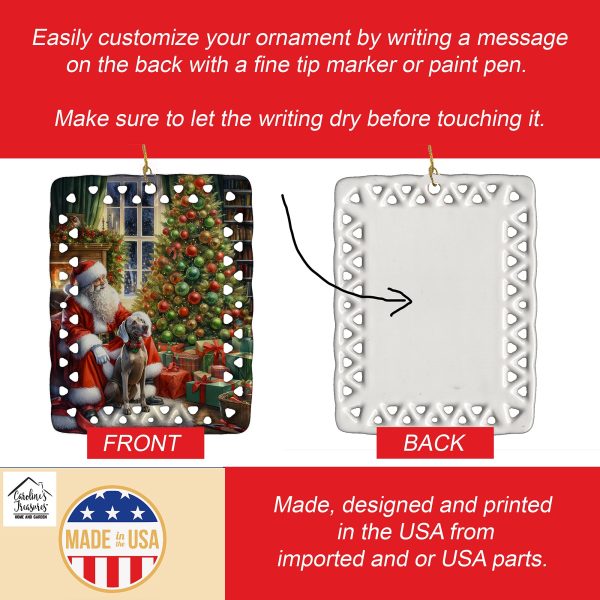 Weimaraner and Santa Claus Porcelain Ornament For Discount - Image 3