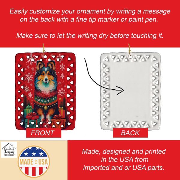 Sheltie Holiday Christmas Porcelain Ornament Online Sale - Image 3