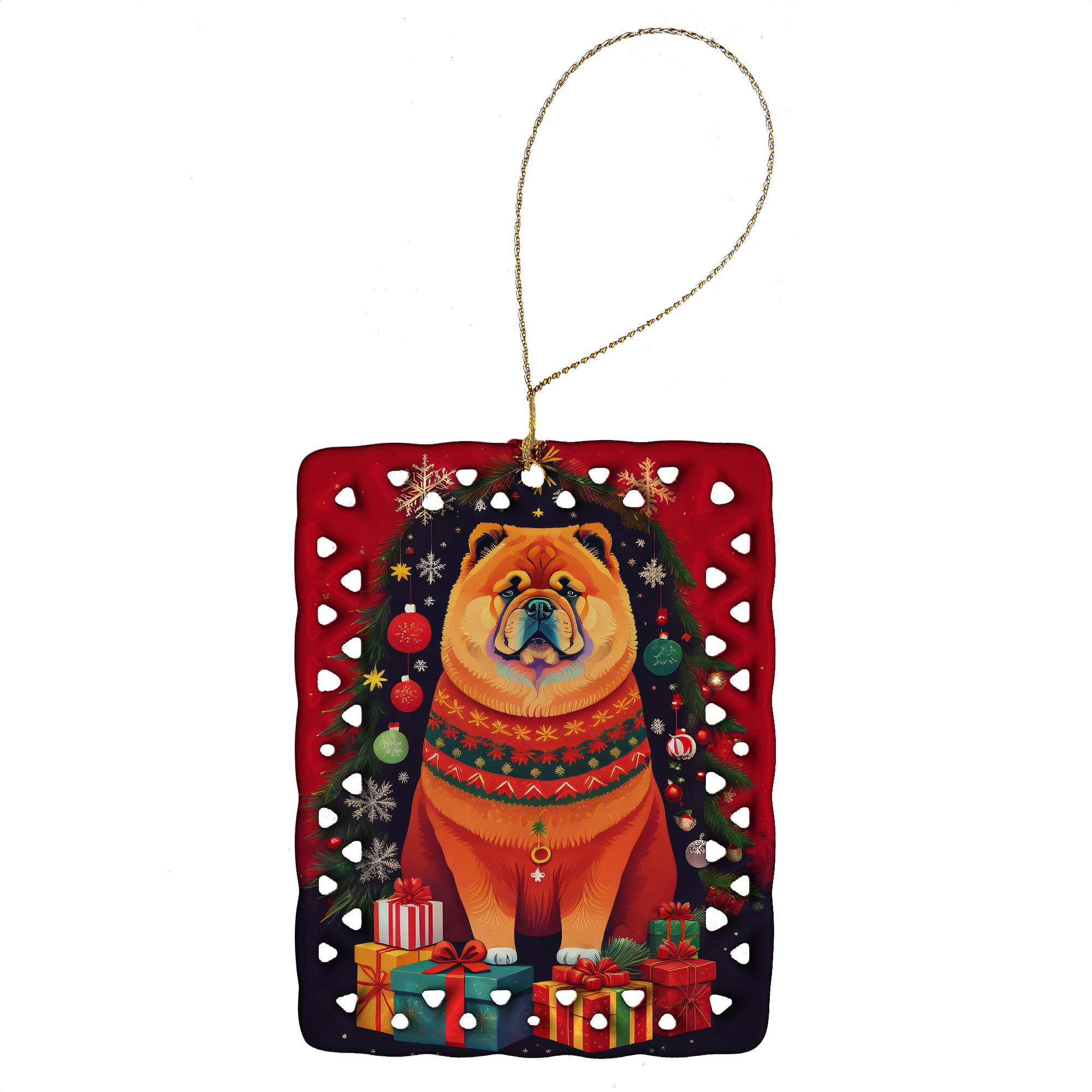 Chow Chow Holiday Christmas Porcelain Ornament For Sale