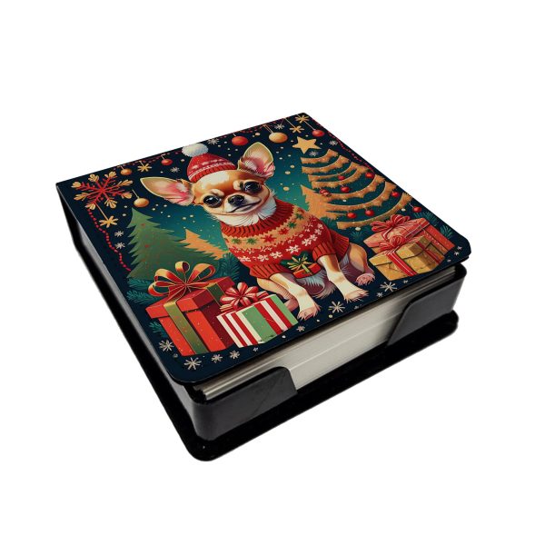 Chihuahua Christmas PU Leather Note Paper Holder Supply