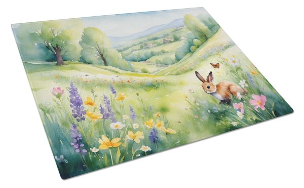 Rabbit Springtime Meadow Glass Cutting Board For Sale