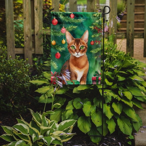 Abyssinian Christmas Garden Flag - Cat by the Christmas Tree - Cat-Themed Holiday Yard Decor Online now - Image 2