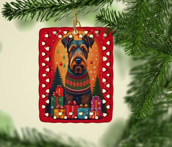 Airedale Terrier Holiday Christmas Porcelain Ornament Discount - Image 2