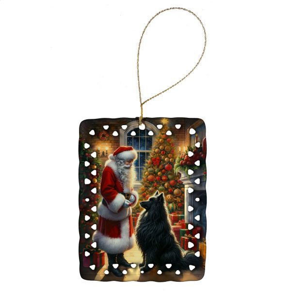 Belgian Sheepdog and Santa Claus Porcelain Ornament For Sale