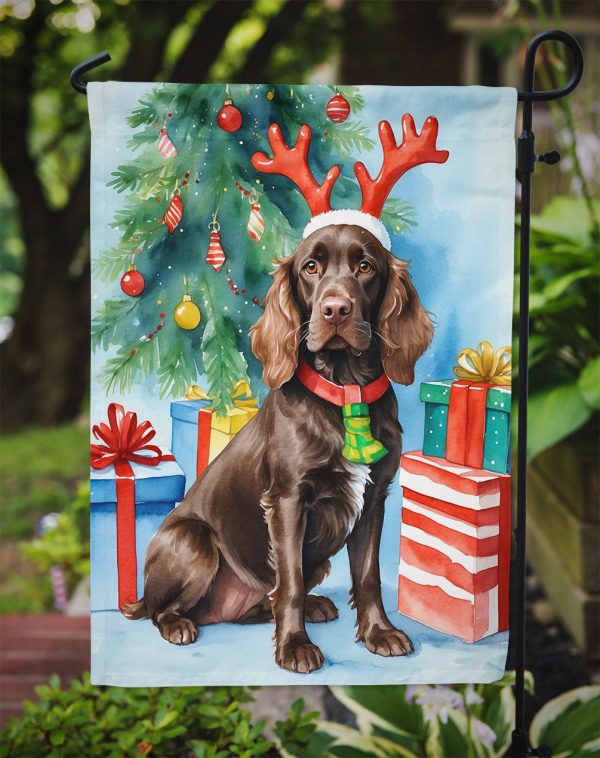 Boykin Spaniel Christmas Garden Flag – Dog in Reindeer Antlers with Tree & Gifts Online Hot Sale - Image 3