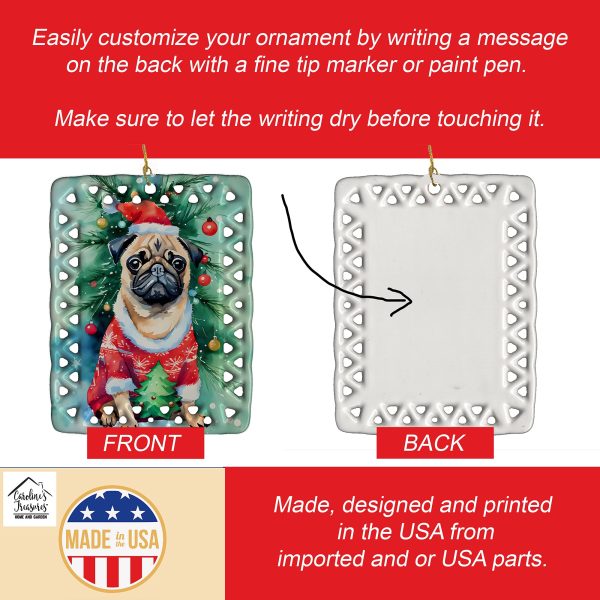 Pug Christmas Porcelain Ornament Cheap - Image 3