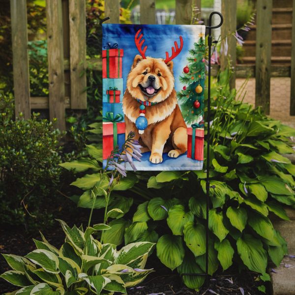 Chow Chow Christmas Garden Flag – Dog in Reindeer Antlers with Tree & Gifts Online now - Image 2
