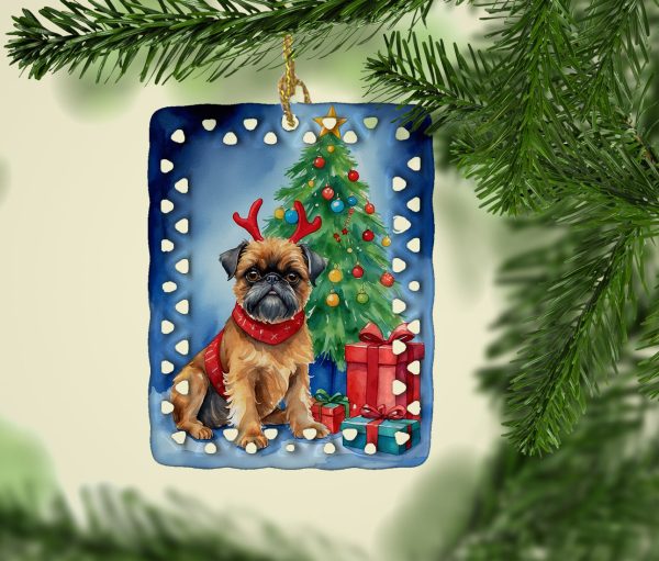 Brussels Griffon Christmas Reindeer Porcelain Ornament Discount - Image 2