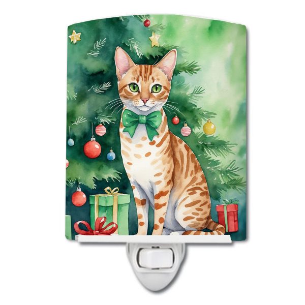 Ocicat Cat By the Christmas Tree Ceramic Night Light Online