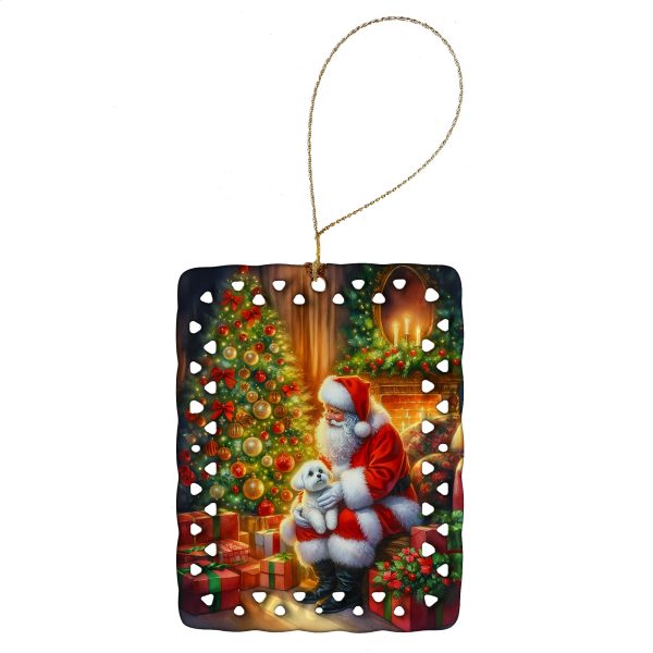 Maltese and Santa Claus Porcelain Ornament on Sale
