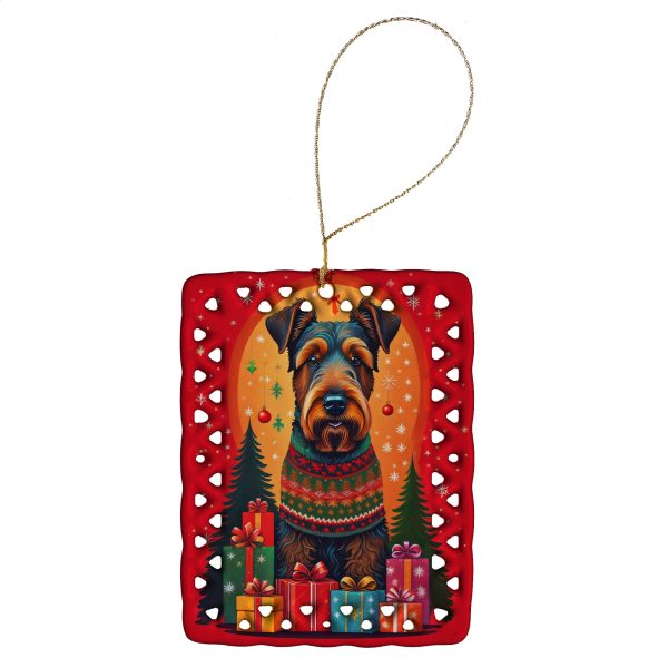 Airedale Terrier Holiday Christmas Porcelain Ornament Discount