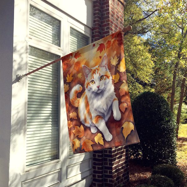 Turkish Van Cat in Fall Leaves House Flag Online - Image 2