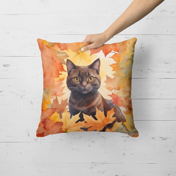 York Chocolate Cat in Fall Leaves Throw Pillow Sale - Image 2
