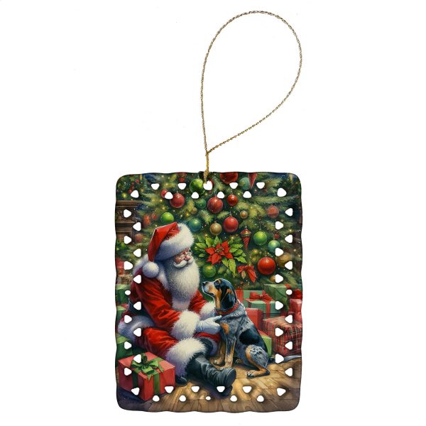 Bluetick Hound and Santa Claus Porcelain Ornament For Sale