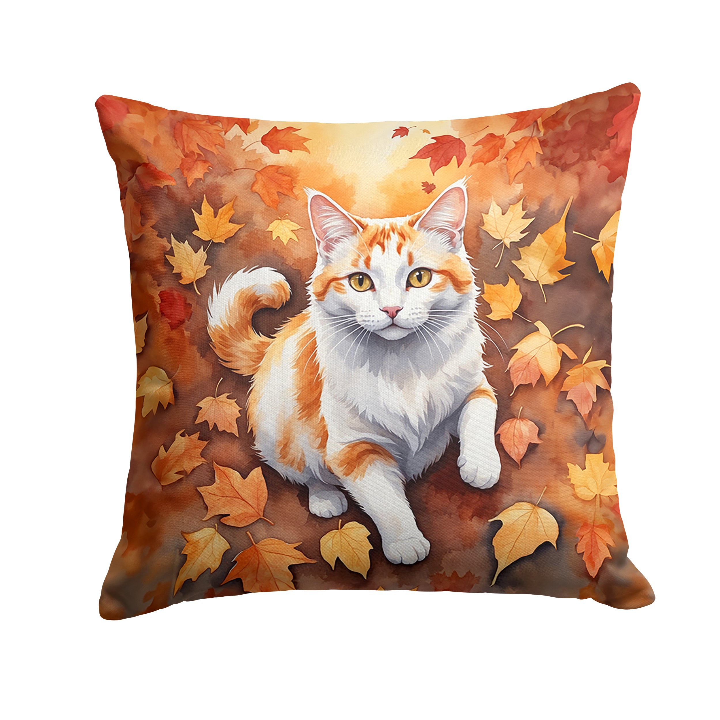 Turkish Van Cat in Fall Leaves Throw Pillow Online now