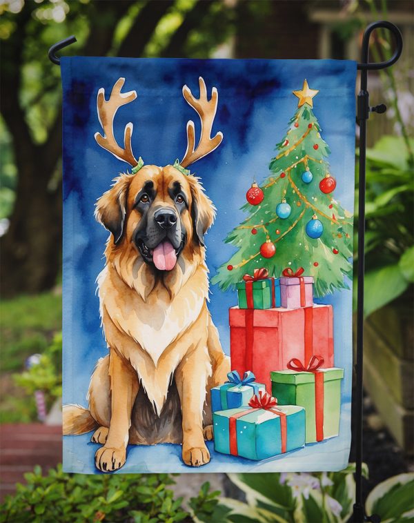 Leonberger Christmas Garden Flag – Dog in Reindeer Antlers with Tree & Gifts Sale - Image 3
