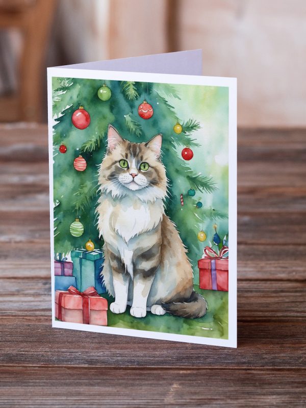 Ragamuffin Cat By the Christmas Tree Greeting Cards Pack of 8 For Sale - Image 2