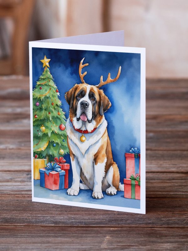 Saint Bernard Christmas Reindeer Greeting Cards Pack of 8 Online - Image 2