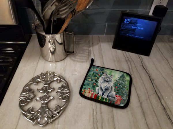 Nebelung Cat By the Christmas Tree Pair of Pot Holders Online now - Image 3