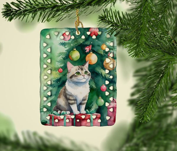 Li Hua Cat By the Christmas Tree Porcelain Ornament Cheap - Image 2