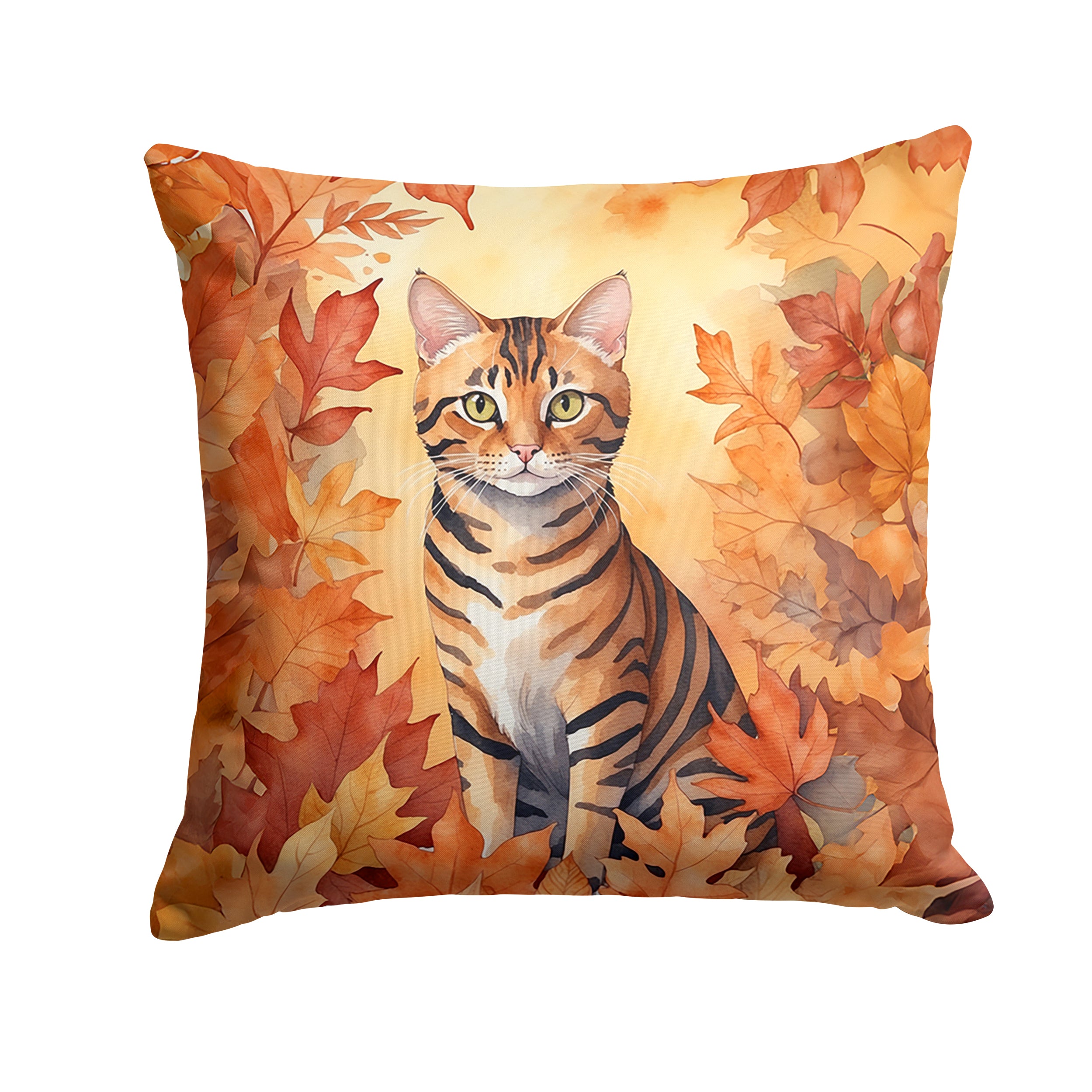 Toyger Cat in Fall Leaves Throw Pillow Online Sale