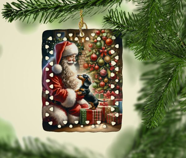 Dachshund and Santa Claus Porcelain Ornament For Discount - Image 2