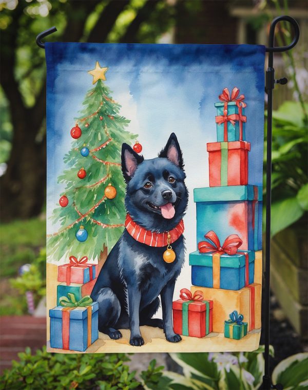 Schipperke Christmas Garden Flag – Dog in Reindeer Antlers with Tree & Gifts For Cheap - Image 3