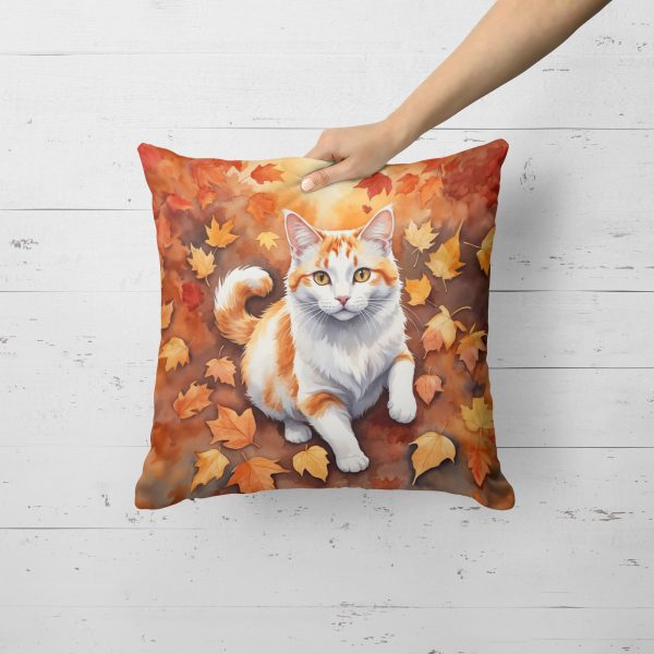 Turkish Van Cat in Fall Leaves Throw Pillow Online now - Image 2